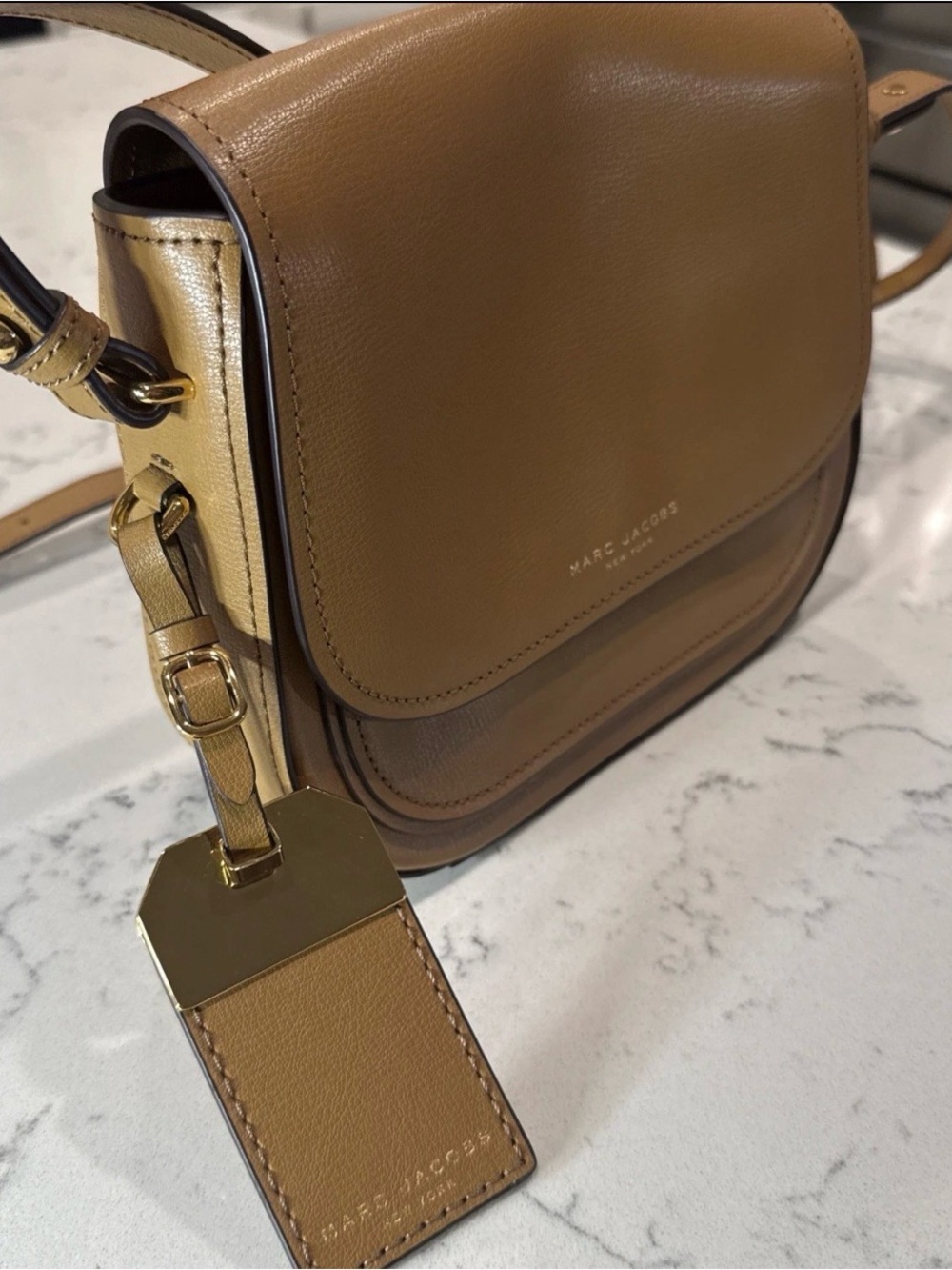 Marc Jacobs Caramel Tan Leather Crossbody with Gold Hardware